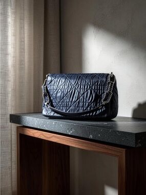 Dior Quilted Navy Shoulder Bag with Chain Strap